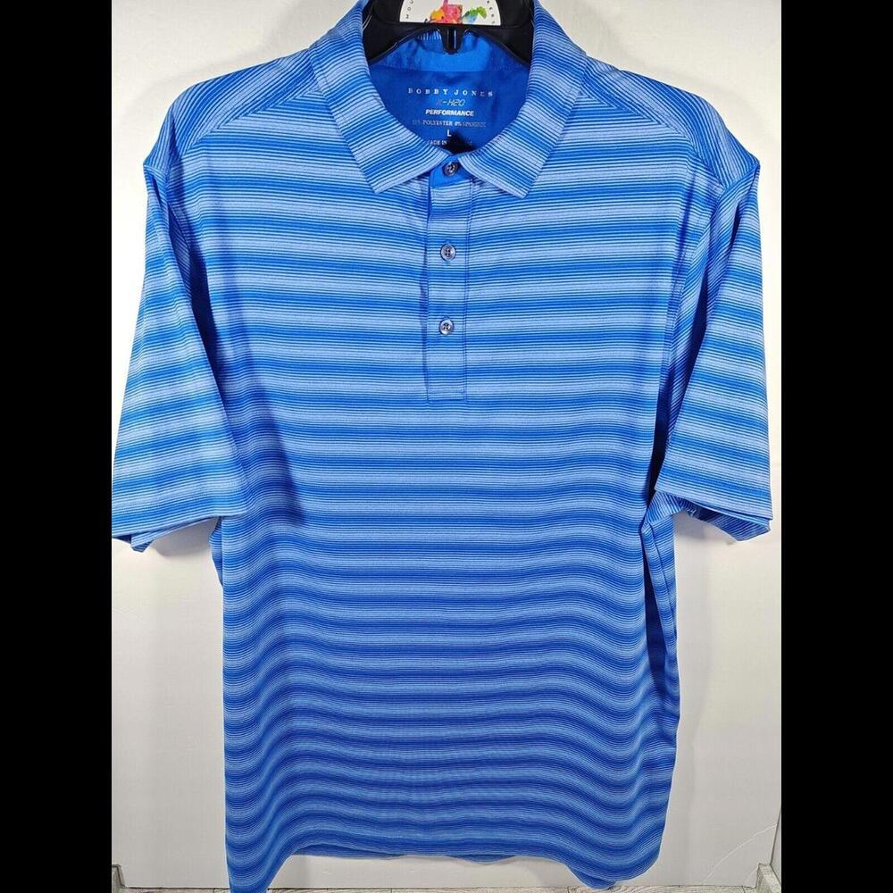 Bobby Jones Golf Polo Shirt X-H20 Men's Size Large Blue White Striped Shirt